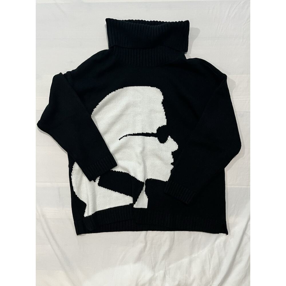 Karl Lagerfeld Paris Sweater Mens XL Black Graphic Turtleneck